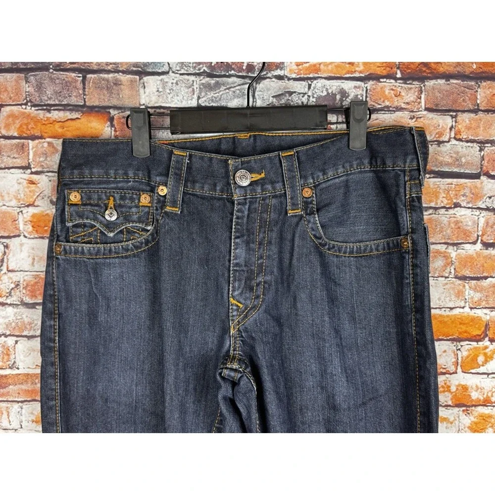 True Religion Straight Flap Red Orange Stitcing Men's Jeans 33